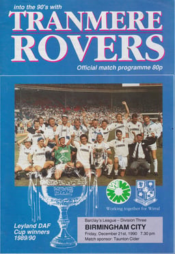 Tranmere Rovers v Birmingham City Match Programme 1990-12-21